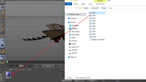 Drag and drop the texture of the first frame to the Material Editor part