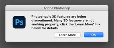 Adobe Warning of discontinuing Photoshop’s 3D features
