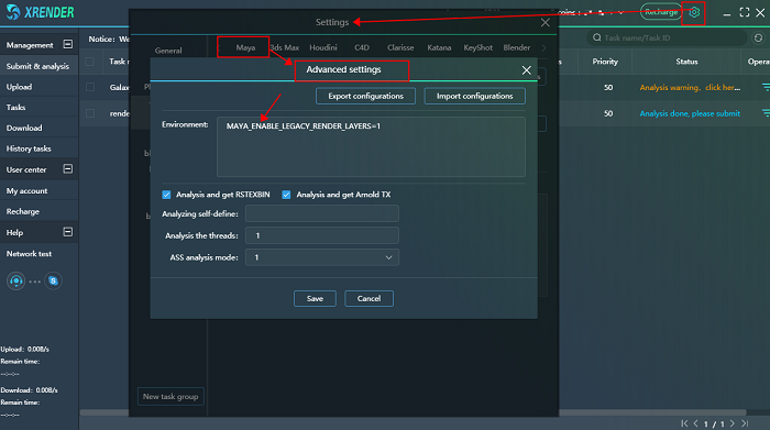 Input Environment Variable of Render Mode in XRender Advanced Settings