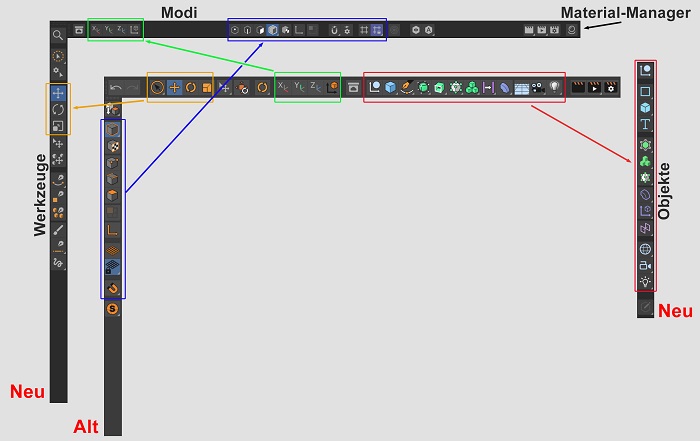 New icon positions in new layout in C4D R25