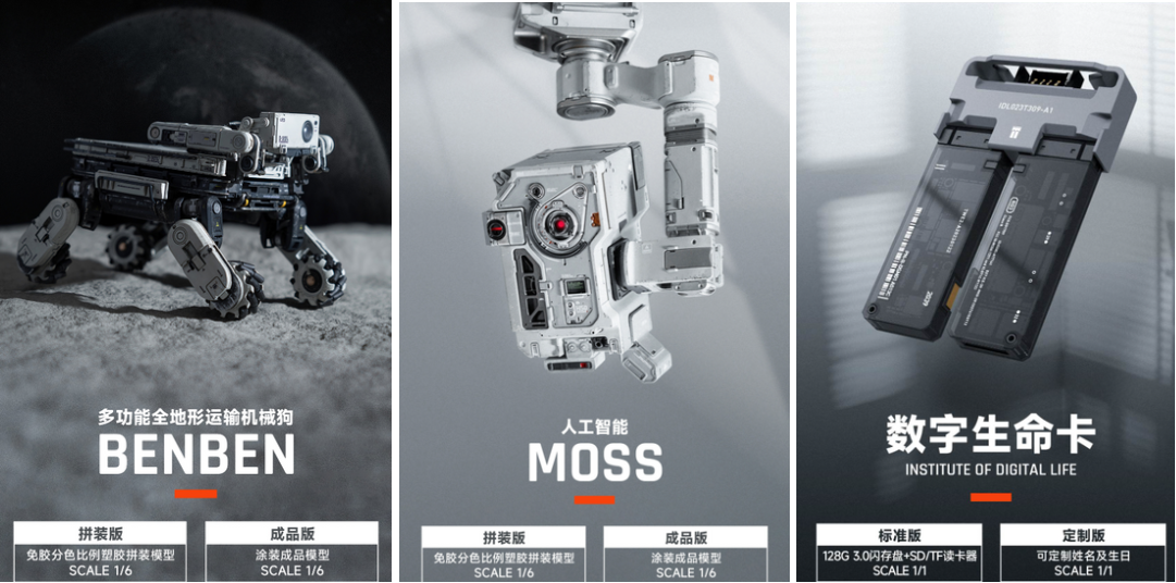 peripheral products of The Wandering Earth 2 - Benben, Moss and  Institute of digital life (from left to right) .png