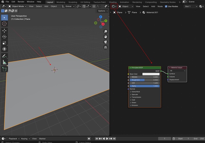 Add a plane and apply an new material in shader editor